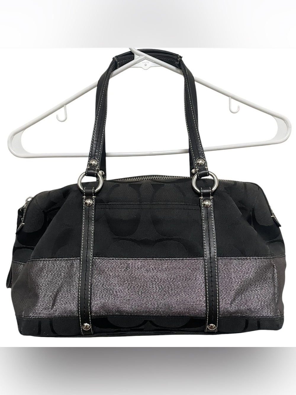 Coach signature satchel hand bag 2009 metallic stripe black